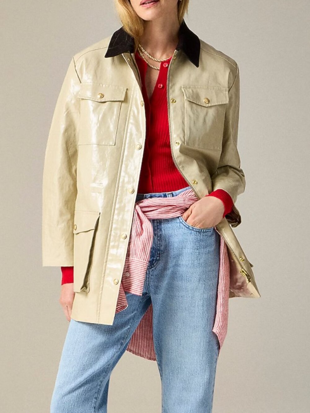 NWT J Crew Barn Jacket in Laminated Linen, Size Small